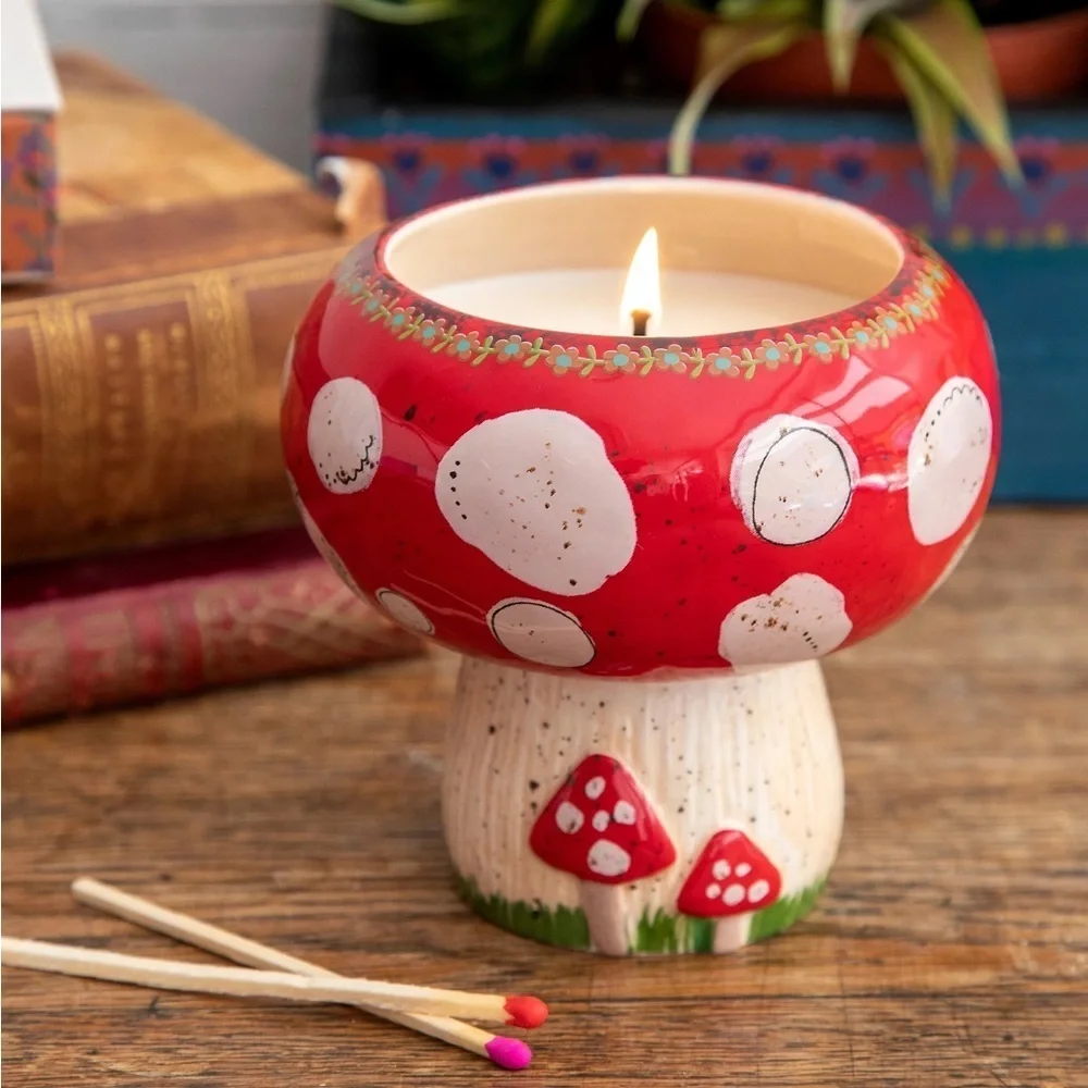 Mushroom Trinket Bowl Candle, Red/White, Scent: Neroli, NWT